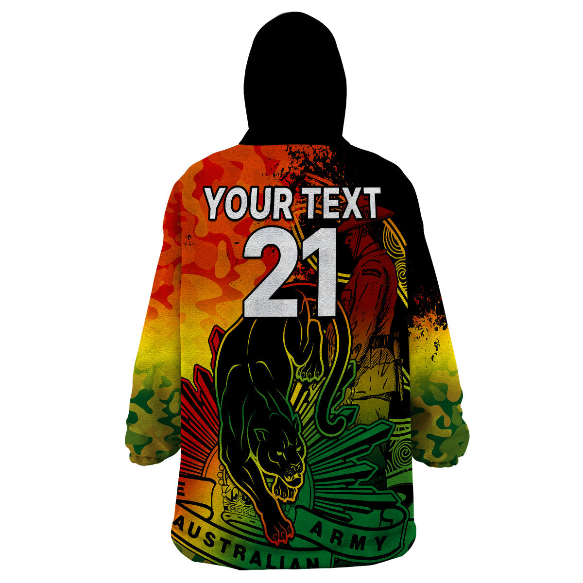 (Custom Text And Number) NRL ANZAC 2023 Panthers Wearable Blanket Hoodie Camouflage - Vibe Hoodie Shop