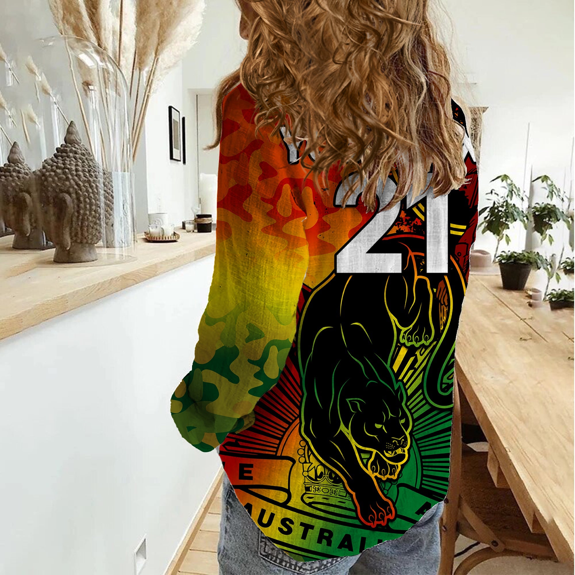 (Custom Text And Number) NRL ANZAC 2023 Panthers Women Casual Shirt Camouflage - Vibe Hoodie Shop