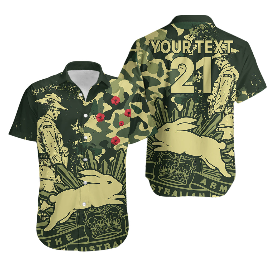 (Custom Text And Number) NRL ANZAC 2023 Rabbitohs Hawaiian Shirt Camouflage - Vibe Hoodie Shop