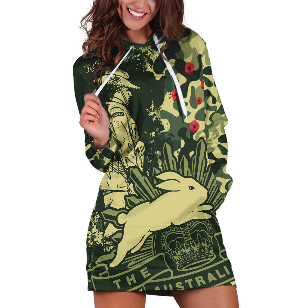 (Custom Text And Number) NRL ANZAC 2023 Rabbitohs Hoodie Dress Camouflage - Vibe Hoodie Shop