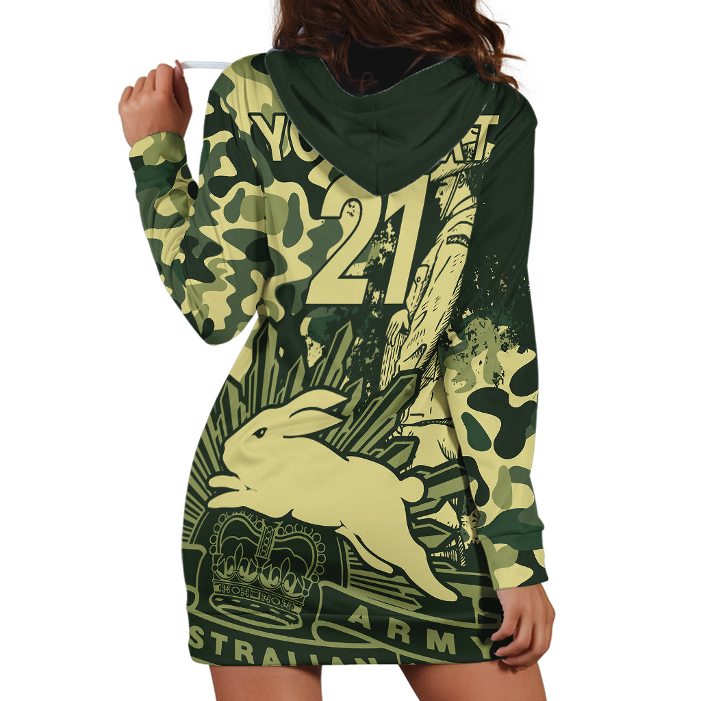 (Custom Text And Number) NRL ANZAC 2023 Rabbitohs Hoodie Dress Camouflage - Vibe Hoodie Shop