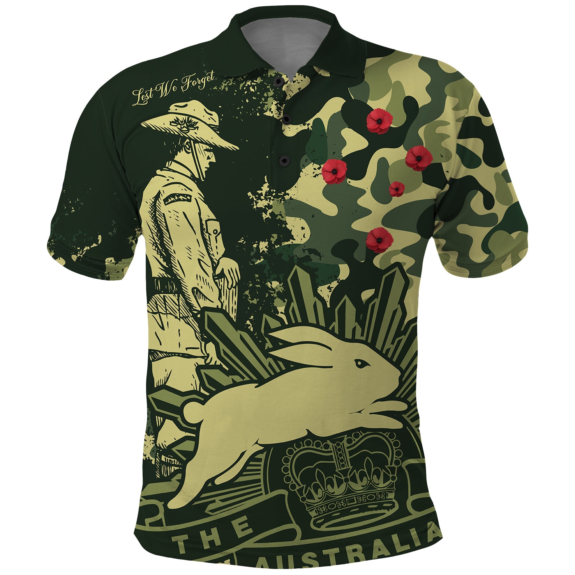 (Custom Text And Number) NRL ANZAC 2023 Rabbitohs Polo Shirt Camouflage LT9 - Vibe Hoodie Shop