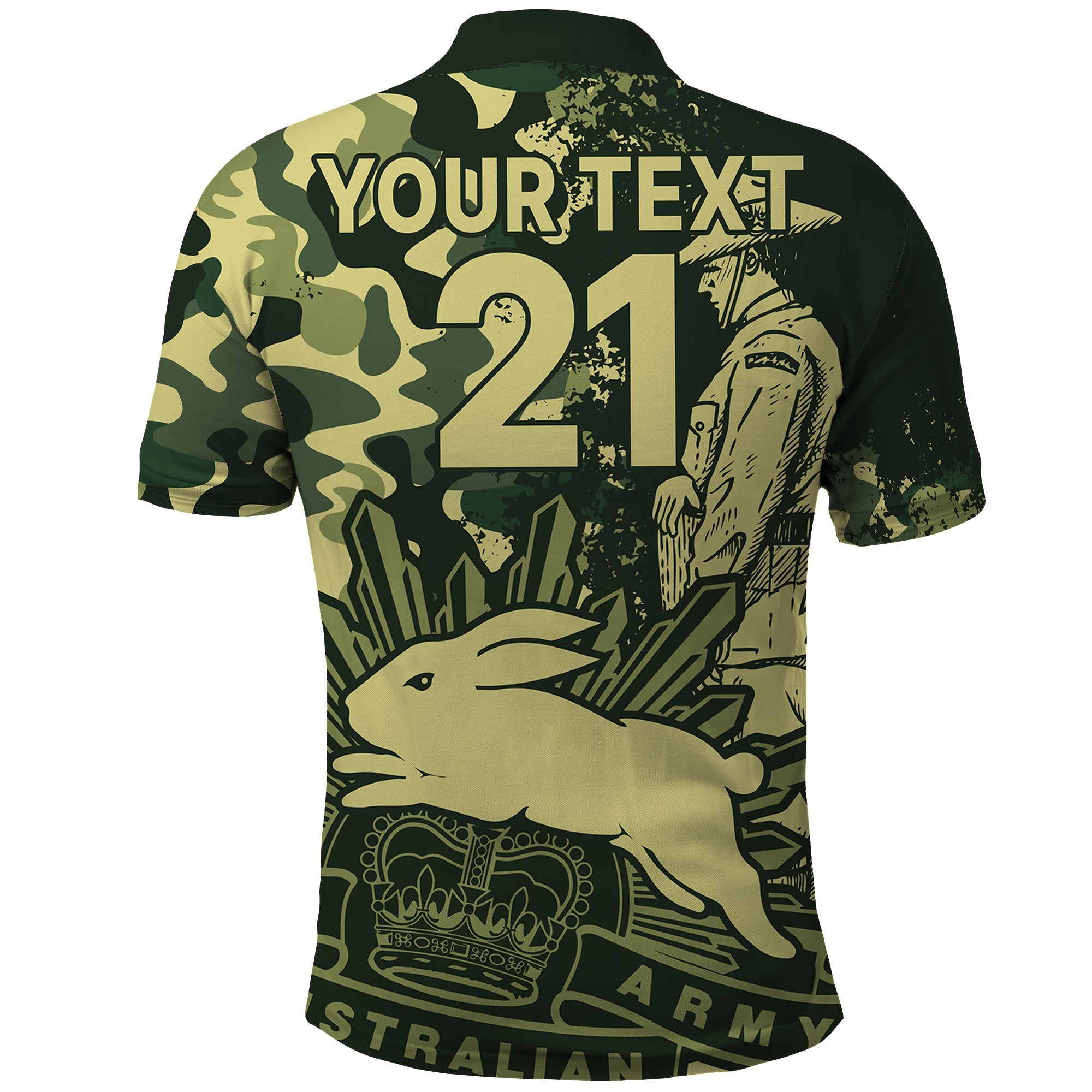 (Custom Text And Number) NRL ANZAC 2023 Rabbitohs Polo Shirt Camouflage LT9 - Vibe Hoodie Shop