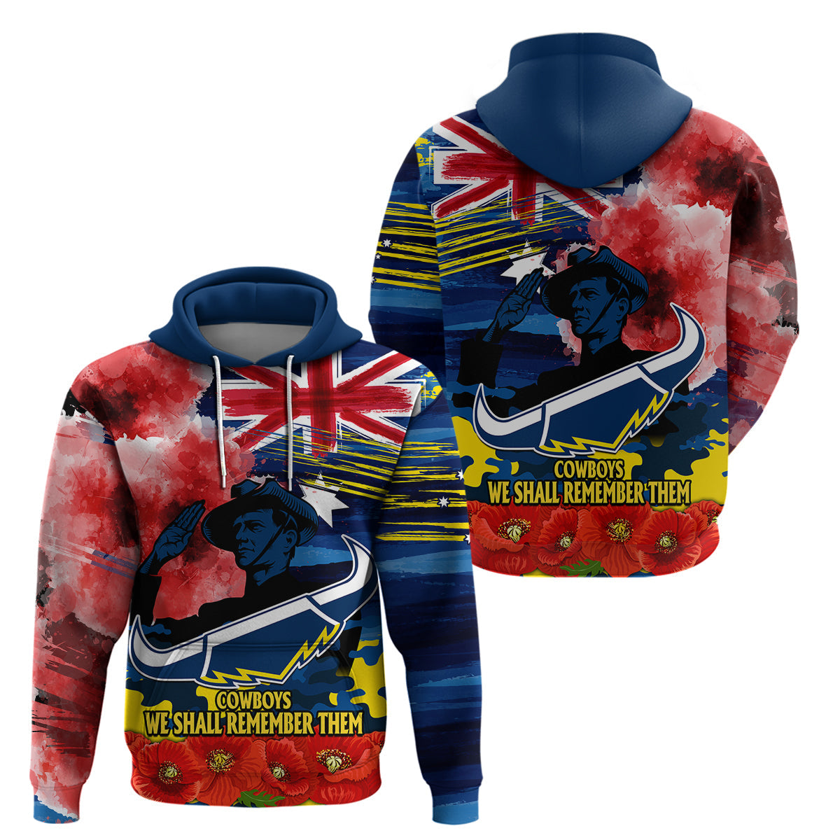 ANZAC Cowboys Rugby Hoodie We Shall Remember LT9 - Vibe Hoodie Shop