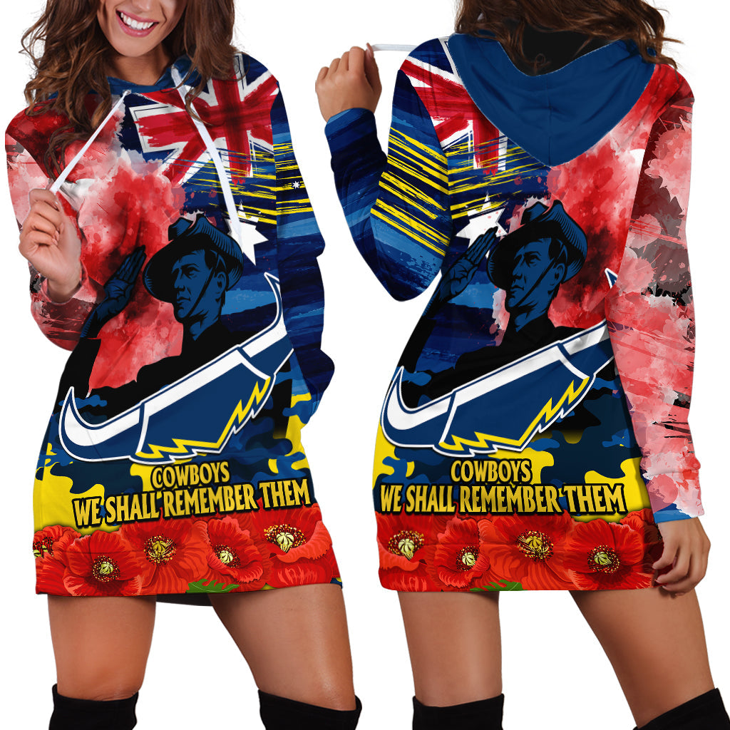 ANZAC Cowboys Rugby Hoodie Dress We Shall Remember - Vibe Hoodie Shop