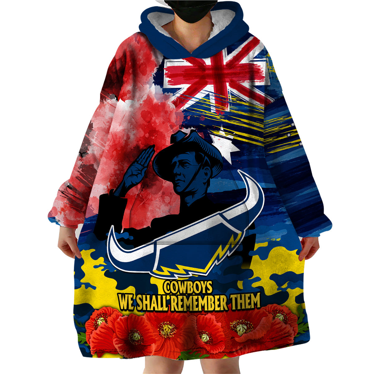 ANZAC Cowboys Rugby Wearable Blanket Hoodie We Shall Remember - Vibe Hoodie Shop