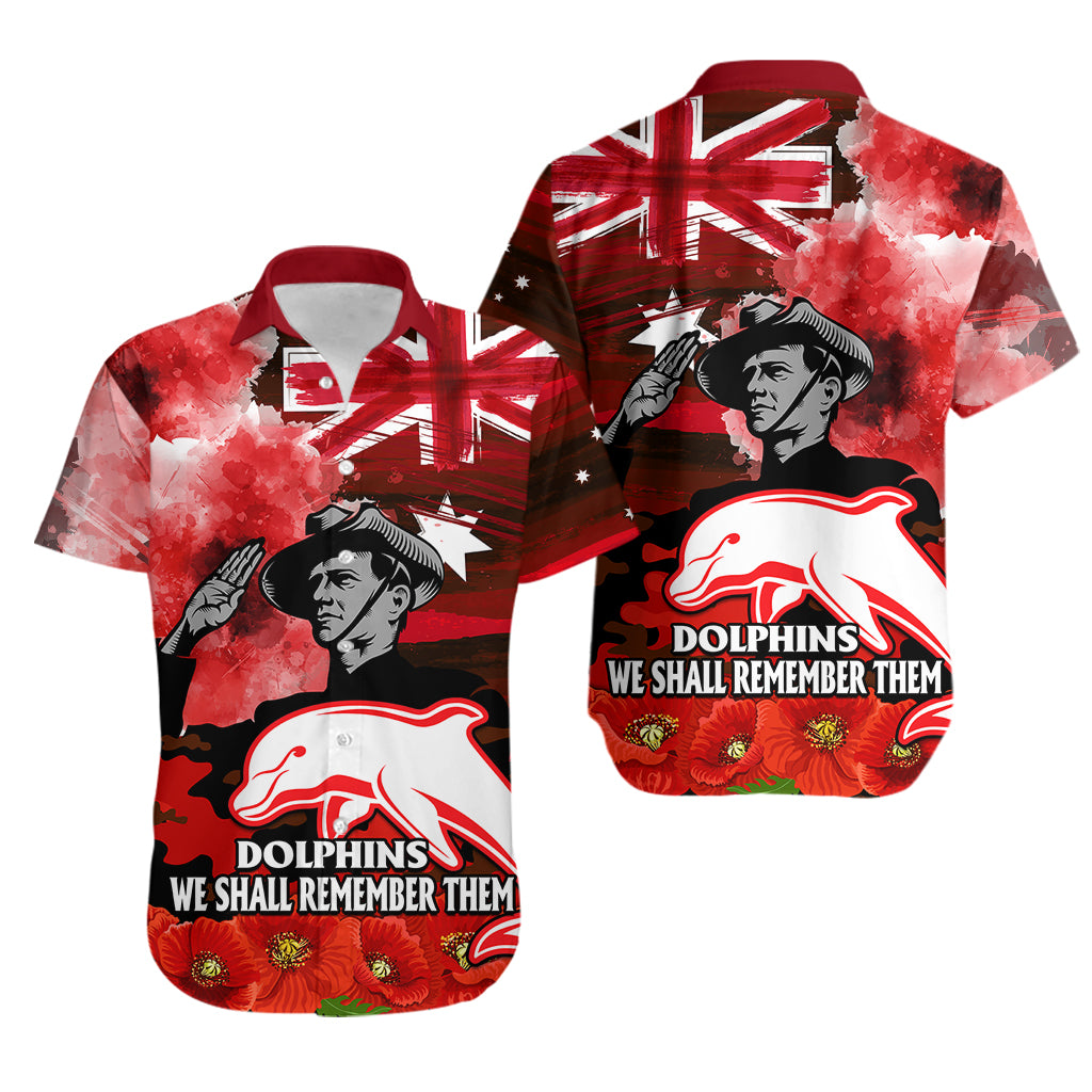 ANZAC Dolphins Rugby Hawaiian Shirt We Shall Remember - Vibe Hoodie Shop