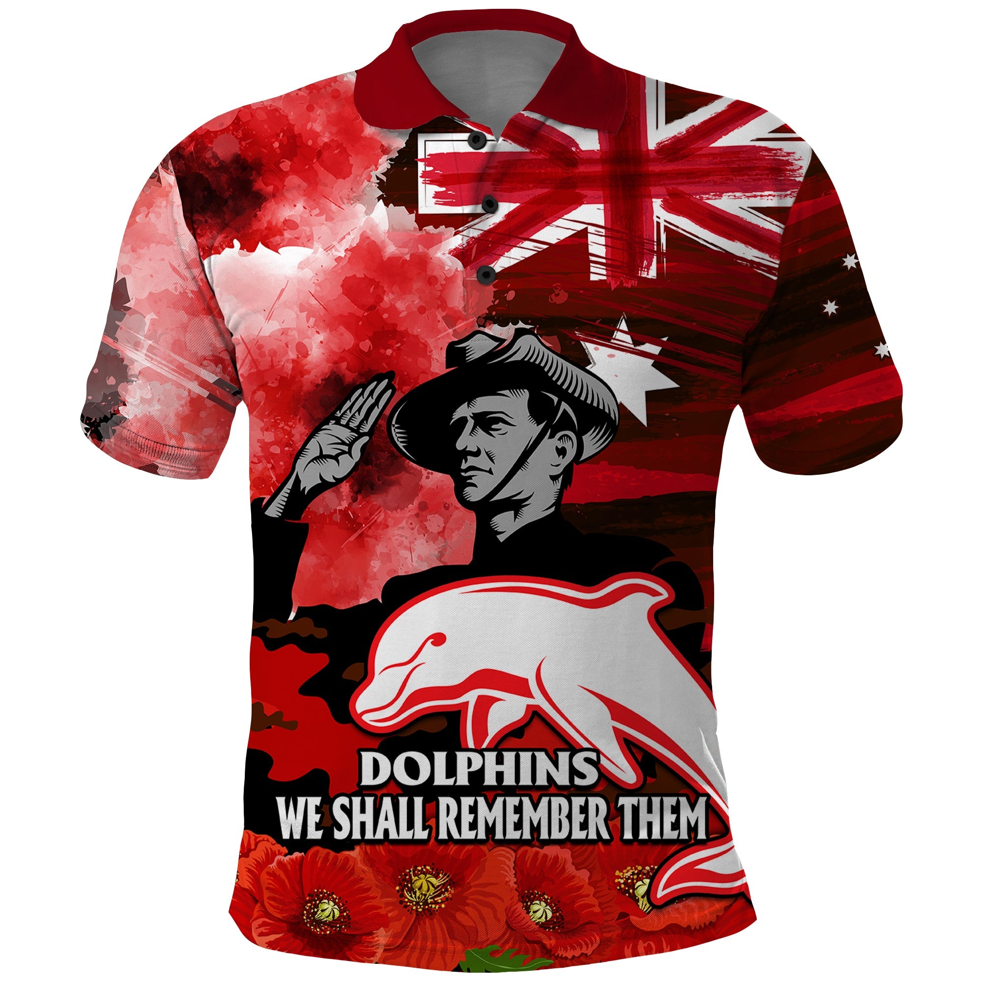 ANZAC Dolphins Rugby Polo Shirt We Shall Remember LT9 - Vibe Hoodie Shop