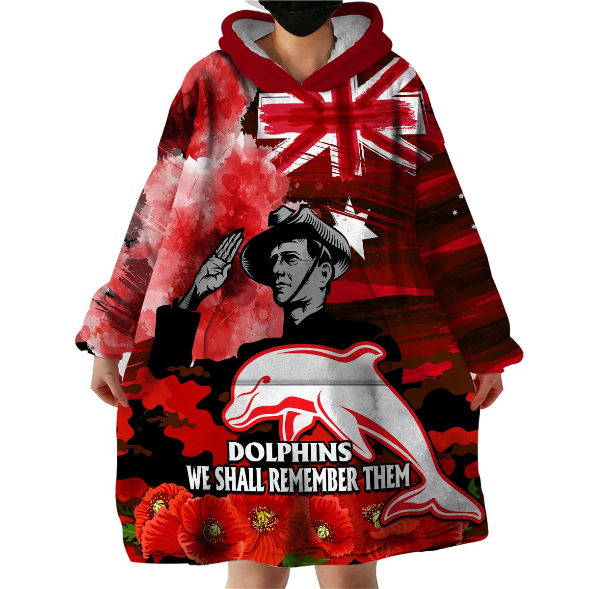 ANZAC Dolphins Rugby Wearable Blanket Hoodie We Shall Remember - Vibe Hoodie Shop