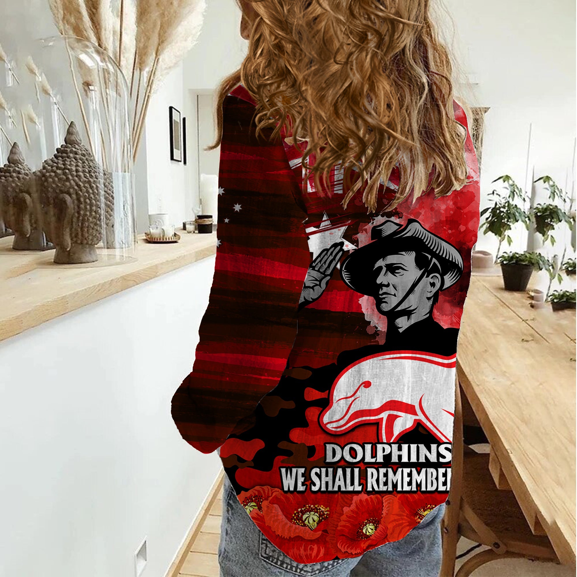 ANZAC Dolphins Rugby Women Casual Shirt We Shall Remember - Vibe Hoodie Shop