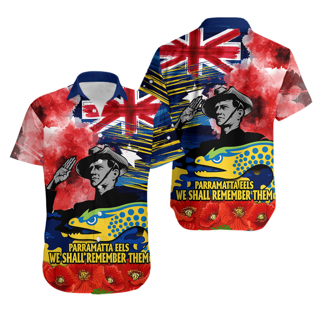 ANZAC Eels Rugby Hawaiian Shirt We Shall Remember - Vibe Hoodie Shop