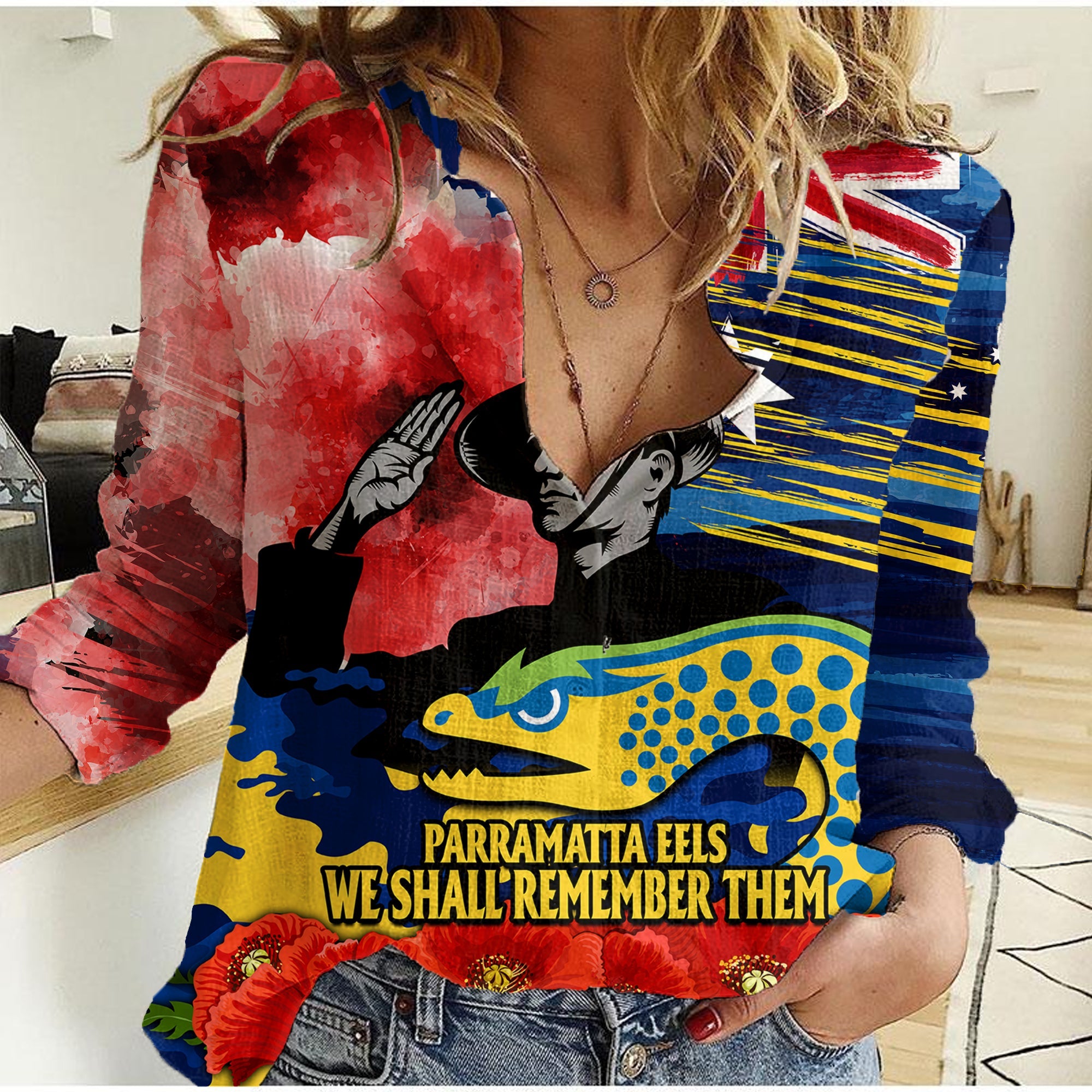 ANZAC Eels Rugby Women Casual Shirt We Shall Remember - Vibe Hoodie Shop