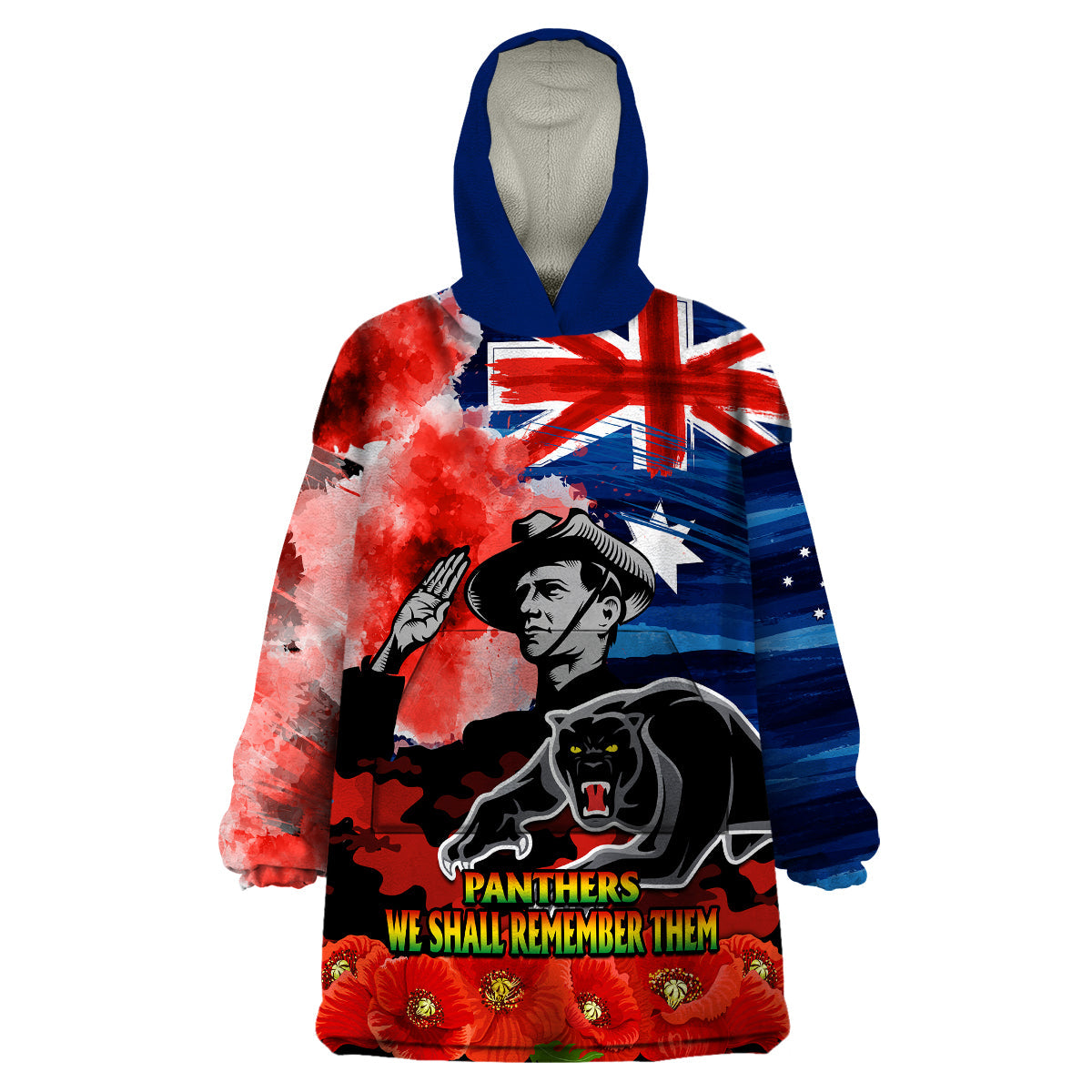 ANZAC Panthers Rugby Wearable Blanket Hoodie We Shall Remember - Vibe Hoodie Shop