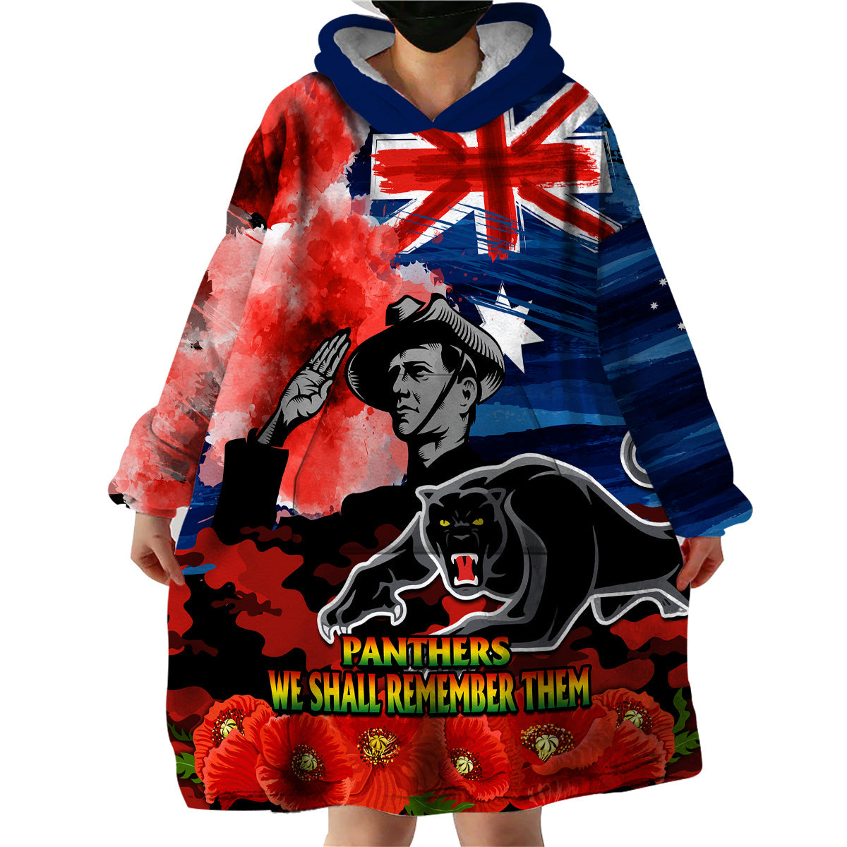 ANZAC Panthers Rugby Wearable Blanket Hoodie We Shall Remember - Vibe Hoodie Shop