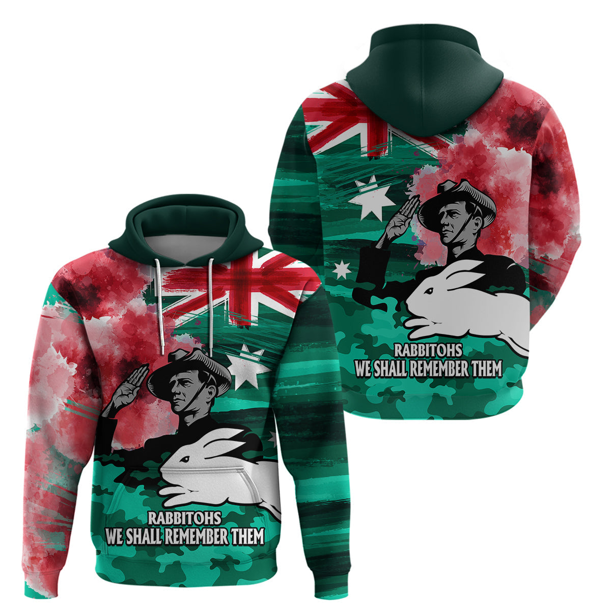 ANZAC Rabbitohs Rugby Hoodie We Shall Remember LT9 - Vibe Hoodie Shop