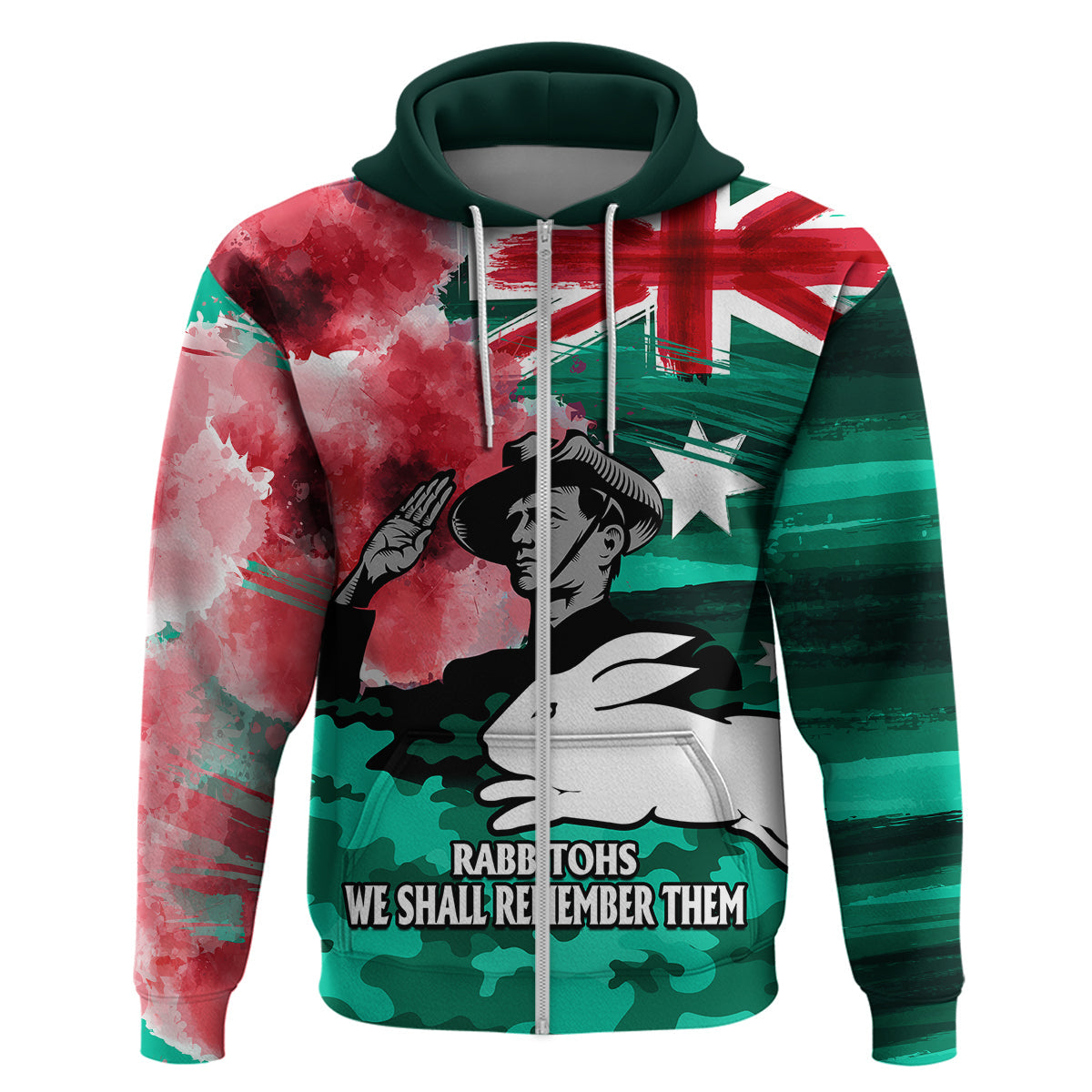 ANZAC Rabbitohs Rugby Hoodie We Shall Remember LT9 - Vibe Hoodie Shop