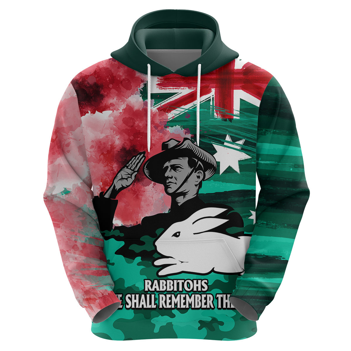 ANZAC Rabbitohs Rugby Hoodie We Shall Remember LT9 - Vibe Hoodie Shop