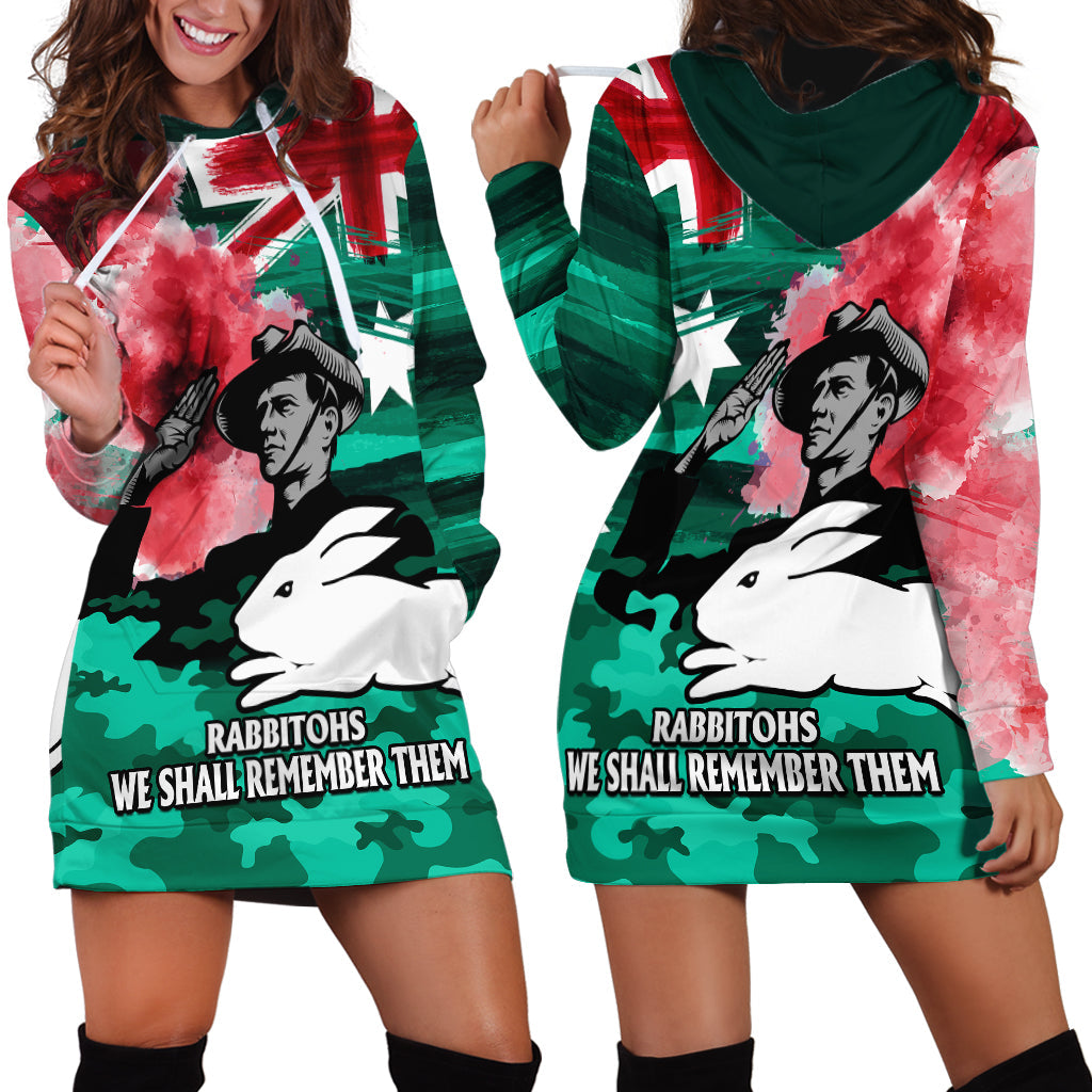 ANZAC Rabbitohs Rugby Hoodie Dress We Shall Remember - Vibe Hoodie Shop