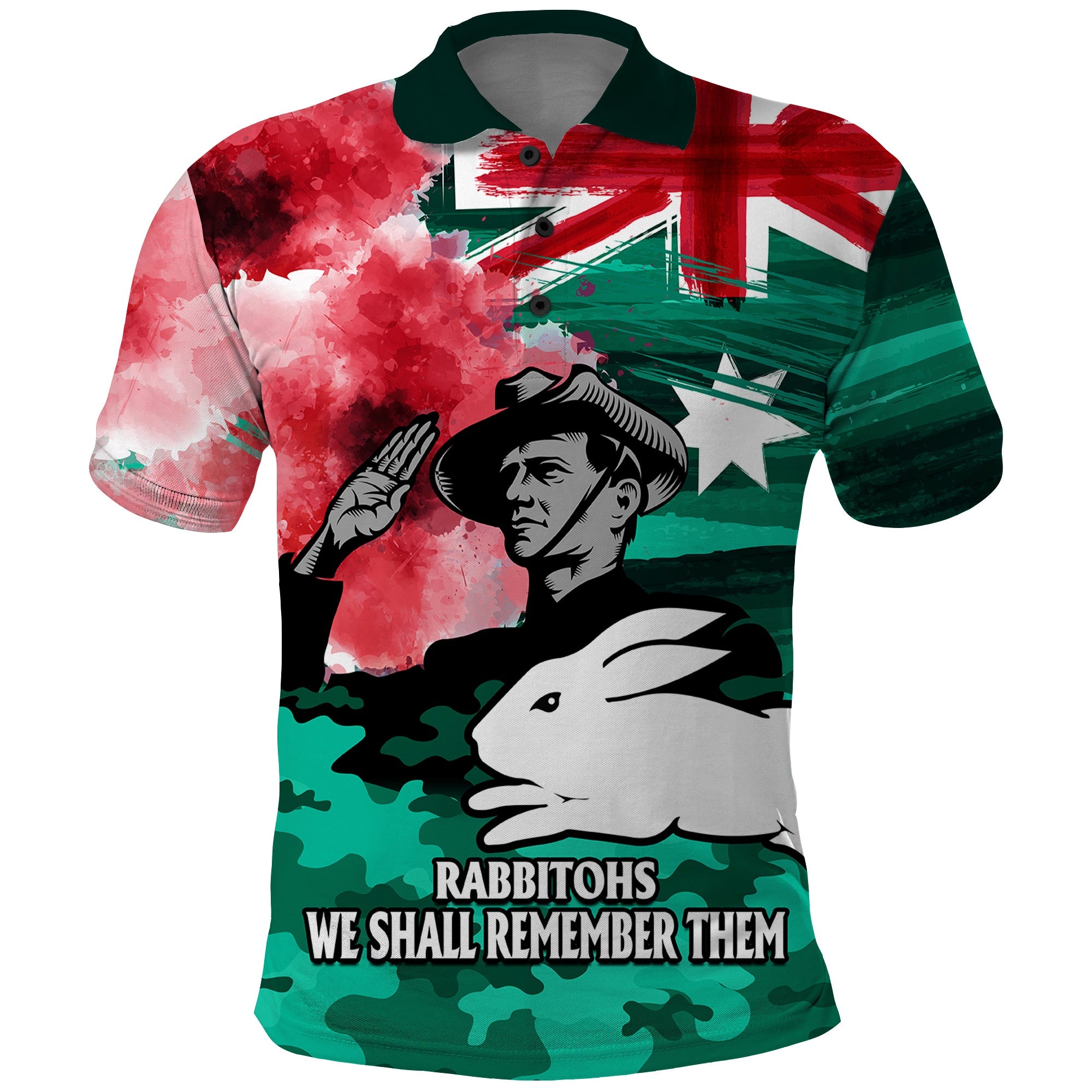 ANZAC Rabbitohs Rugby Polo Shirt We Shall Remember LT9 - Vibe Hoodie Shop