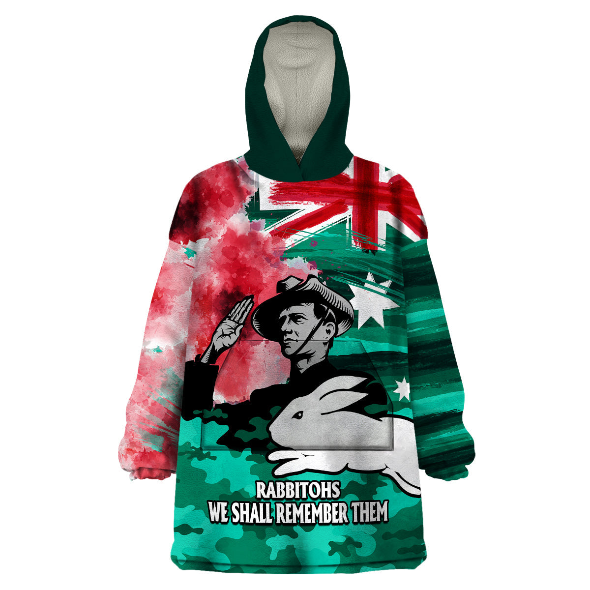 ANZAC Rabbitohs Rugby Wearable Blanket Hoodie We Shall Remember - Vibe Hoodie Shop