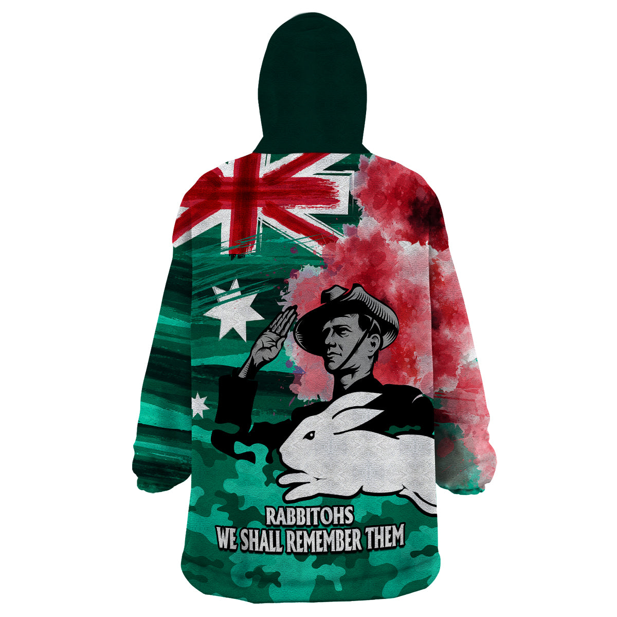 ANZAC Rabbitohs Rugby Wearable Blanket Hoodie We Shall Remember - Vibe Hoodie Shop