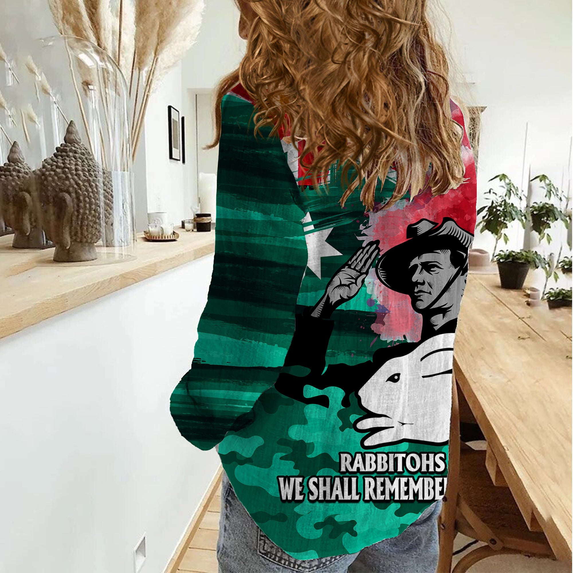 ANZAC Rabbitohs Rugby Women Casual Shirt We Shall Remember - Vibe Hoodie Shop