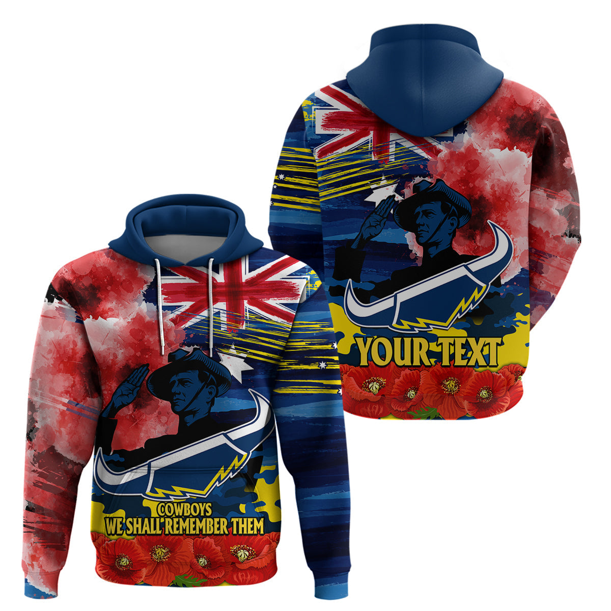 (Custom Personalised) ANZAC Cowboys Rugby Hoodie We Shall Remember LT9 - Vibe Hoodie Shop