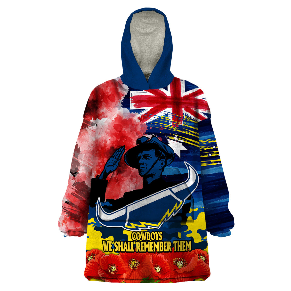 (Custom Personalised) ANZAC Cowboys Rugby Wearable Blanket Hoodie We Shall Remember - Vibe Hoodie Shop