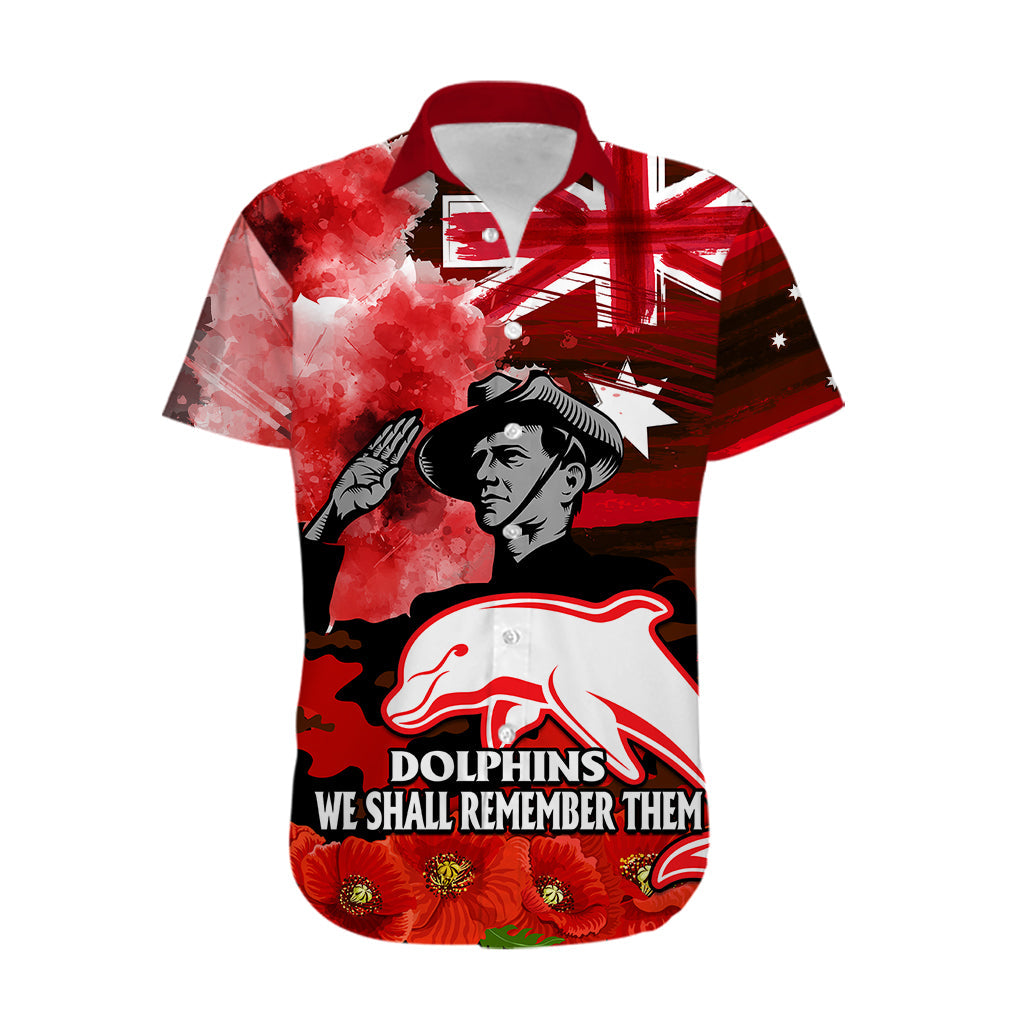(Custom Personalised) ANZAC Dolphins Rugby Hawaiian Shirt We Shall Remember - Vibe Hoodie Shop