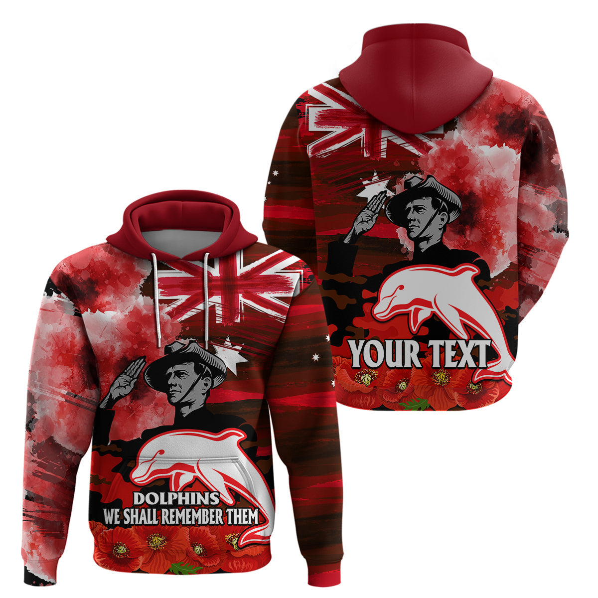 (Custom Personalised) ANZAC Dolphins Rugby Hoodie We Shall Remember LT9 - Vibe Hoodie Shop