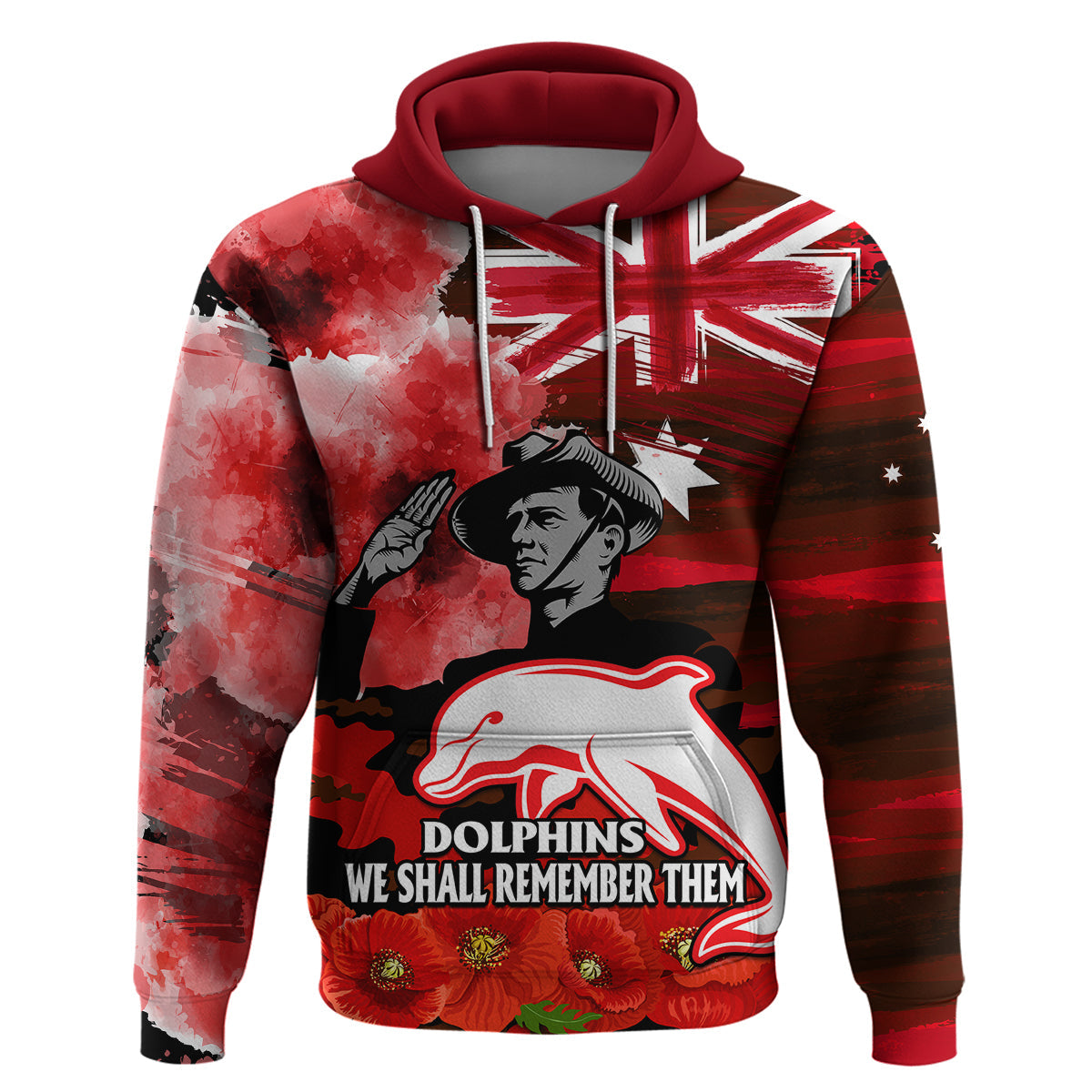 (Custom Personalised) ANZAC Dolphins Rugby Hoodie We Shall Remember LT9 - Vibe Hoodie Shop