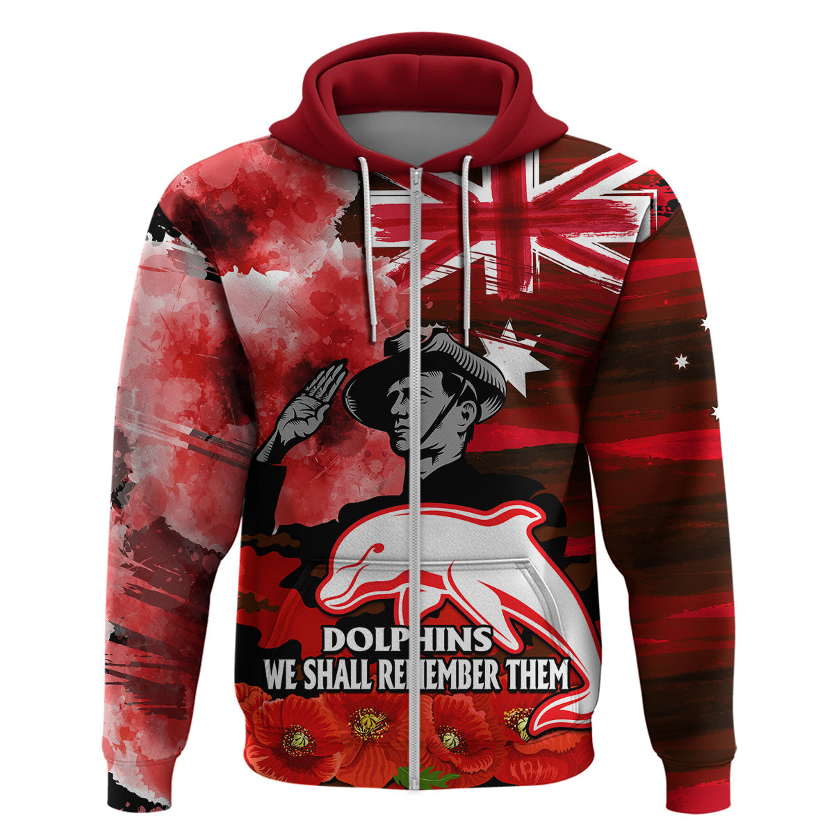 (Custom Personalised) ANZAC Dolphins Rugby Hoodie We Shall Remember LT9 - Vibe Hoodie Shop