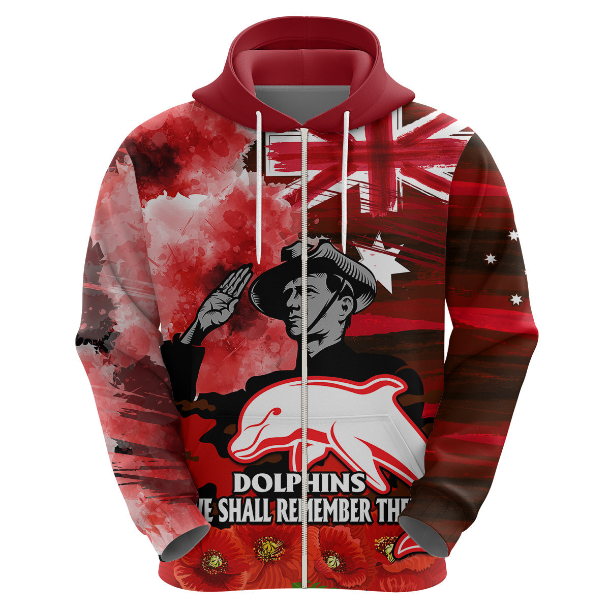 (Custom Personalised) ANZAC Dolphins Rugby Hoodie We Shall Remember LT9 - Vibe Hoodie Shop