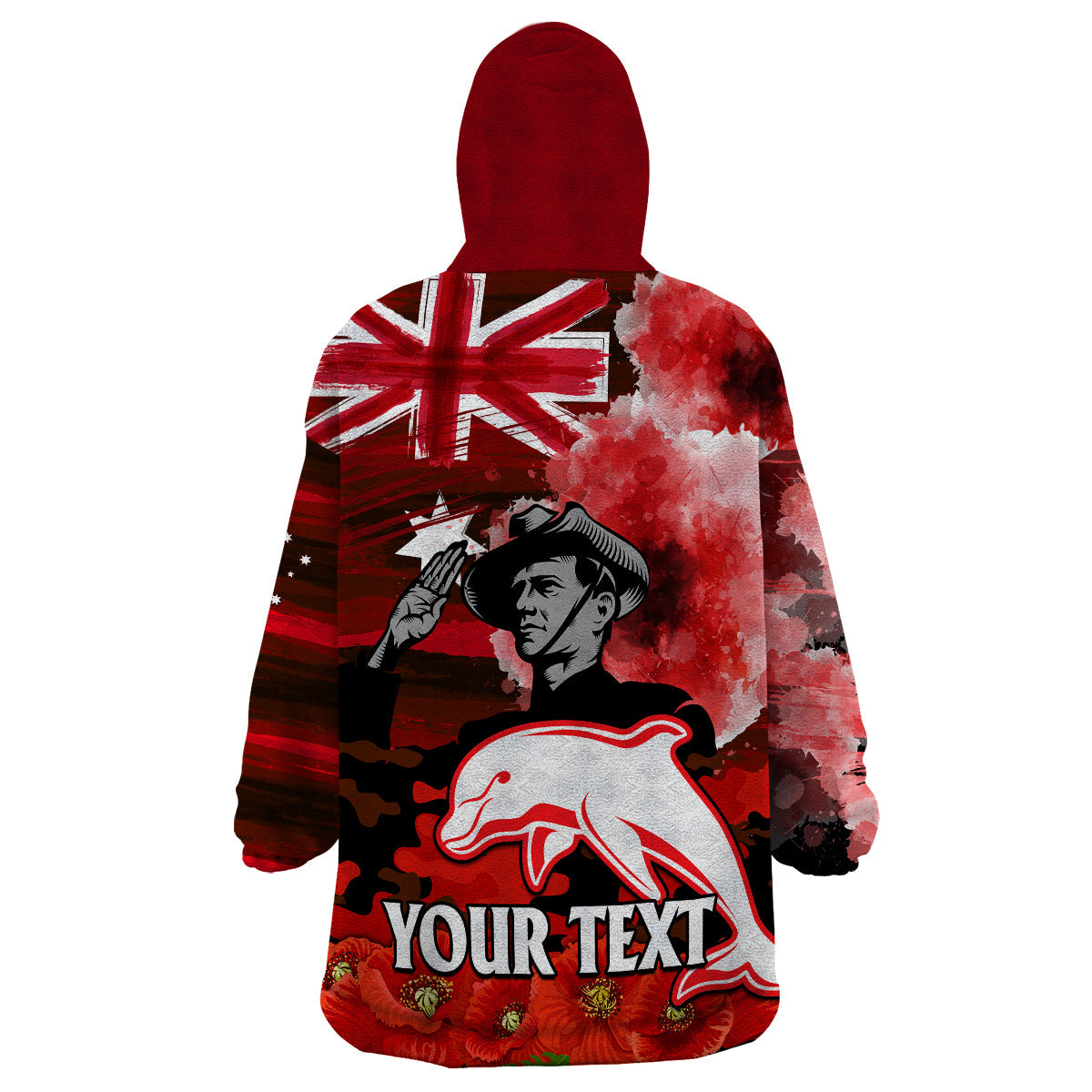 (Custom Personalised) ANZAC Dolphins Rugby Wearable Blanket Hoodie We Shall Remember - Vibe Hoodie Shop