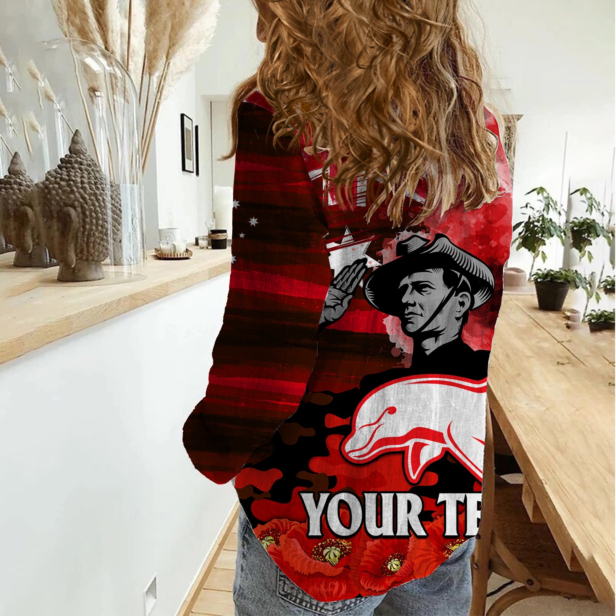 (Custom Personalised) ANZAC Dolphins Rugby Women Casual Shirt We Shall Remember - Vibe Hoodie Shop