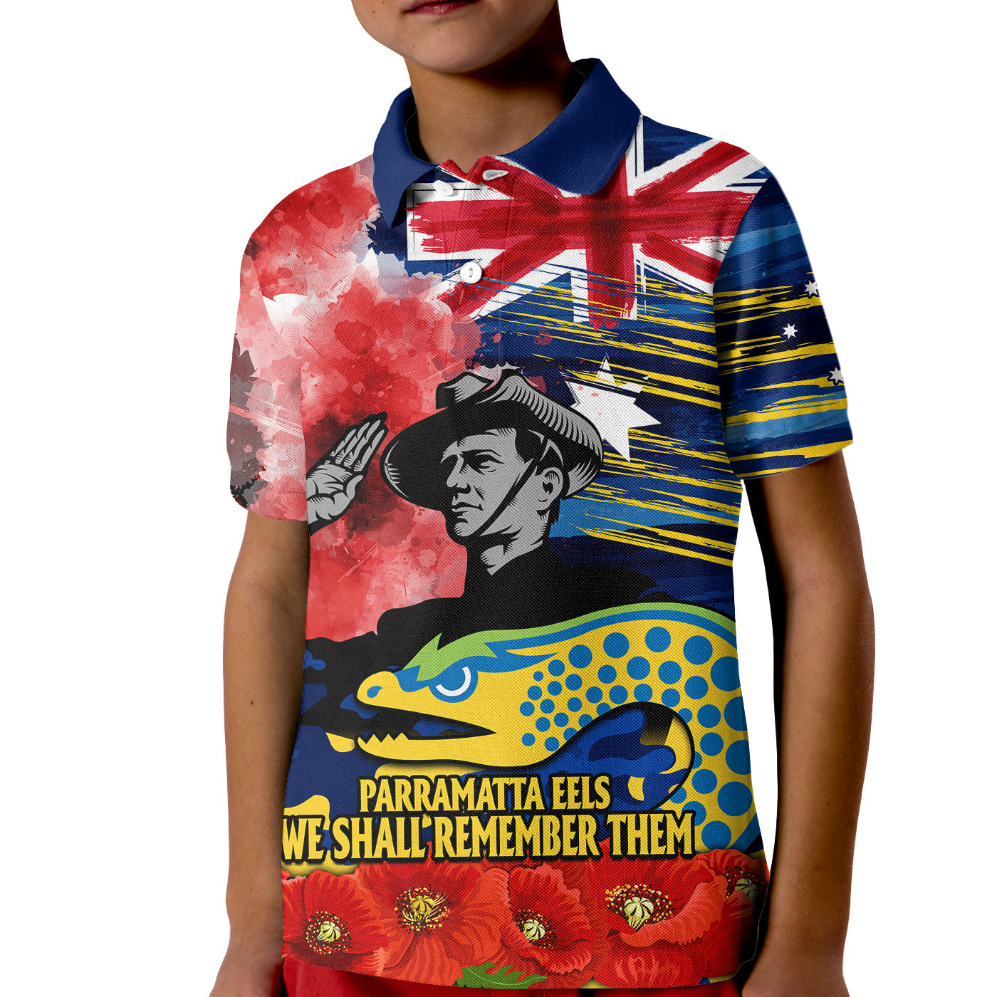 (Custom Personalised) ANZAC Eels Rugby Kid Polo Shirt We Shall Remember - Vibe Hoodie Shop