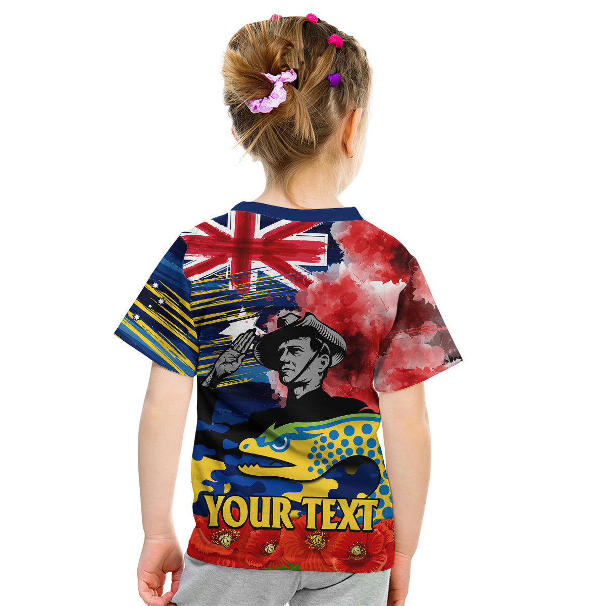 (Custom Personalised) ANZAC Eels Rugby Kid T Shirt We Shall Remember - Vibe Hoodie Shop