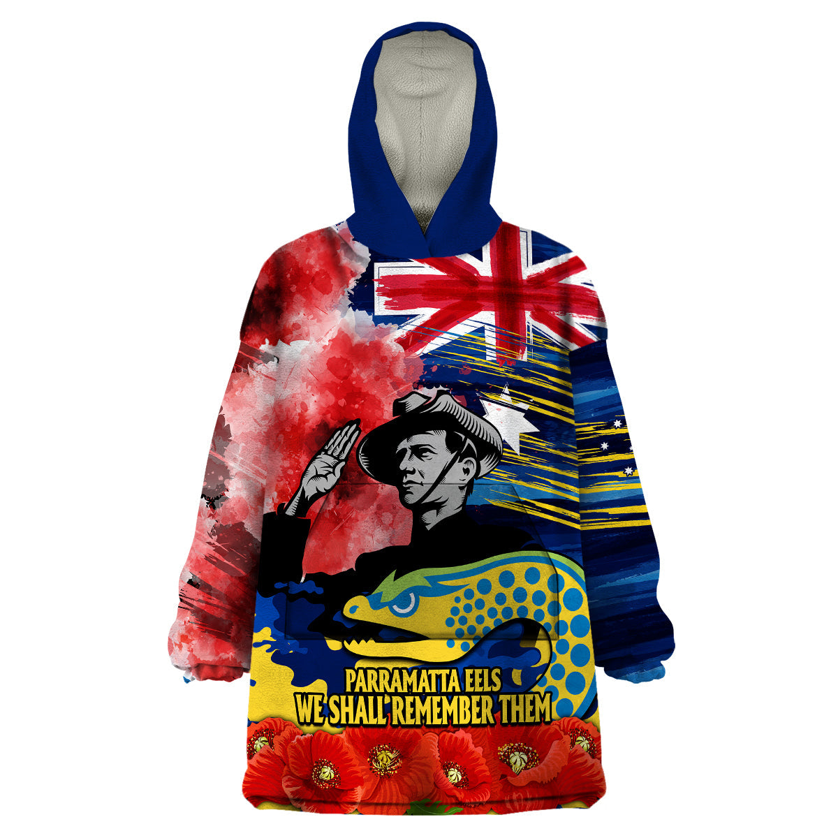 (Custom Personalised) ANZAC Eels Rugby Wearable Blanket Hoodie We Shall Remember - Vibe Hoodie Shop