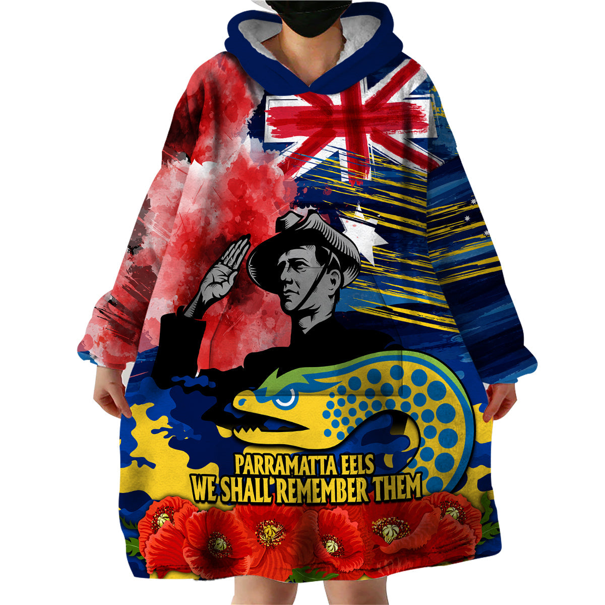 (Custom Personalised) ANZAC Eels Rugby Wearable Blanket Hoodie We Shall Remember - Vibe Hoodie Shop