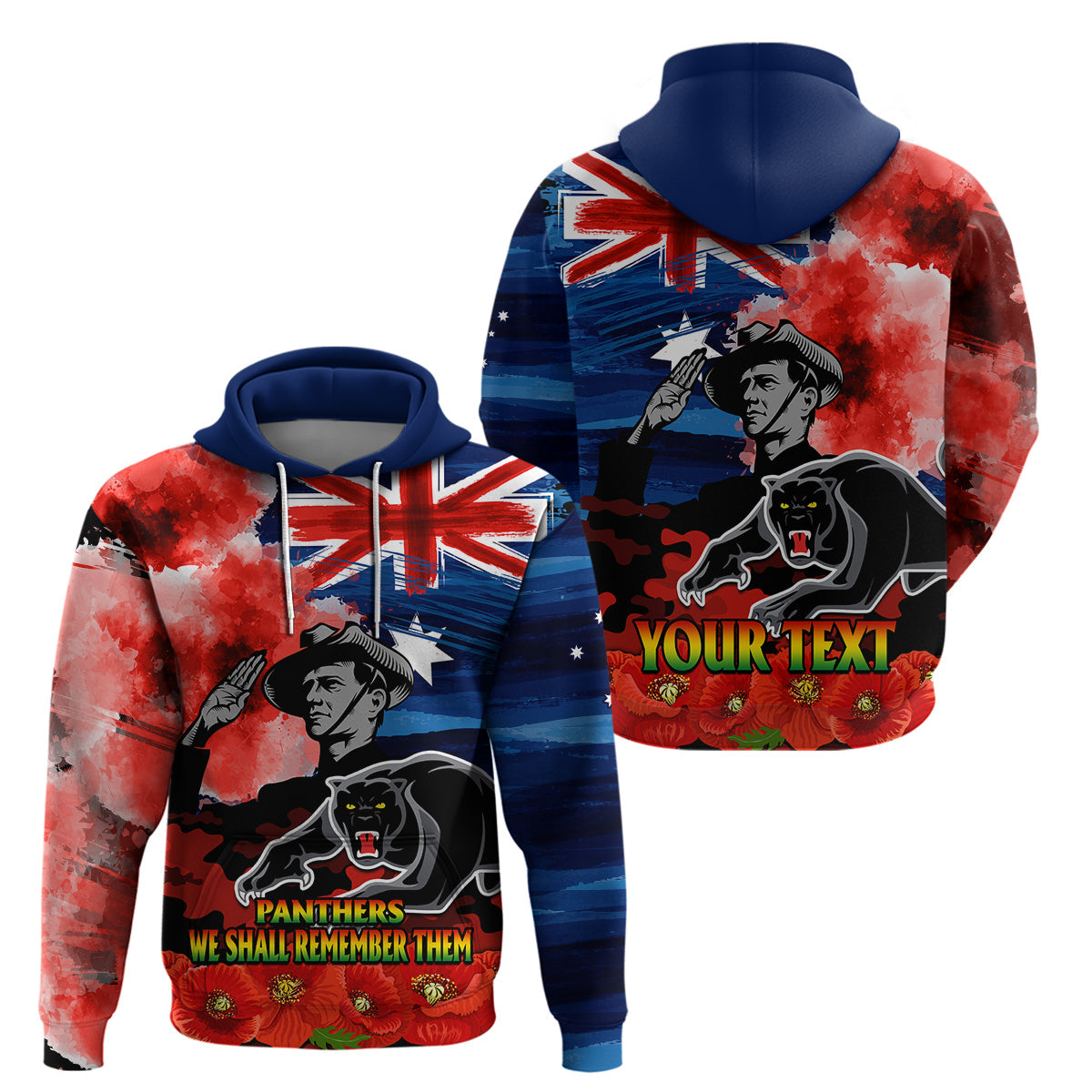 (Custom Personalised) ANZAC Panthers Rugby Hoodie We Shall Remember LT9 - Vibe Hoodie Shop