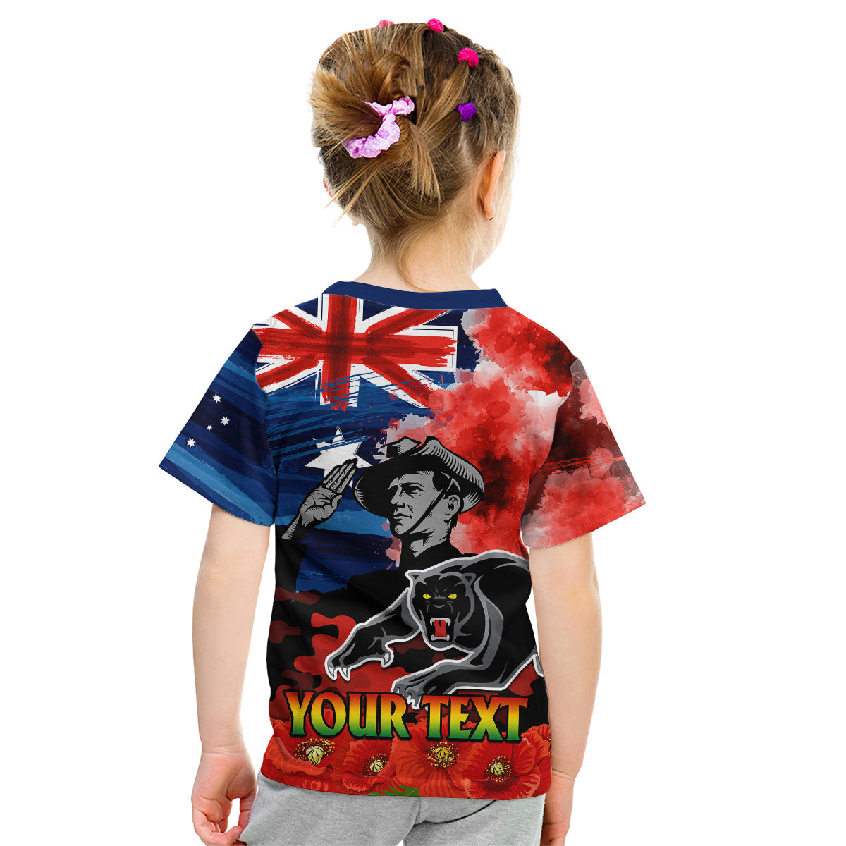 (Custom Personalised) ANZAC Panthers Rugby Kid T Shirt We Shall Remember - Vibe Hoodie Shop