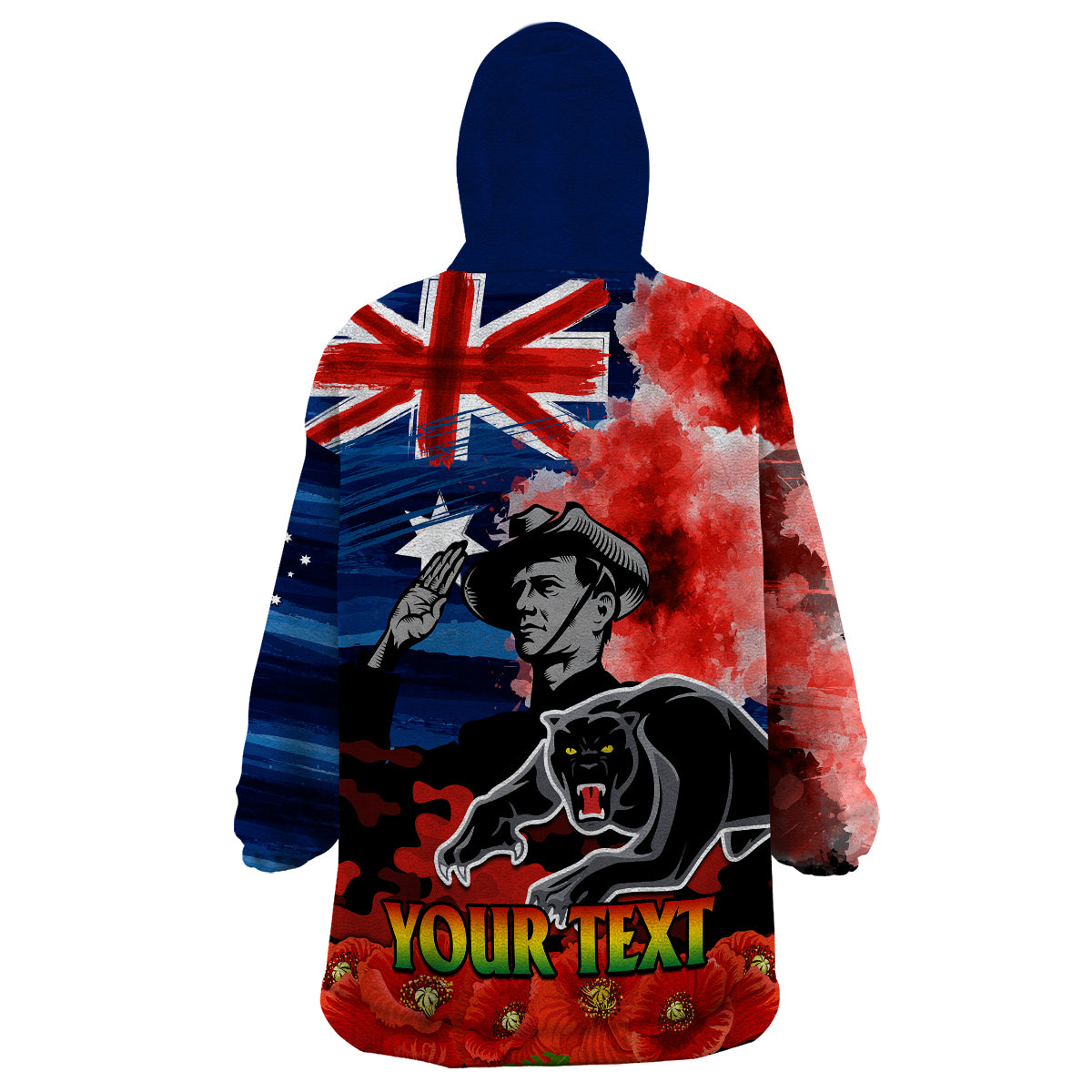 (Custom Personalised) ANZAC Panthers Rugby Wearable Blanket Hoodie We Shall Remember - Vibe Hoodie Shop