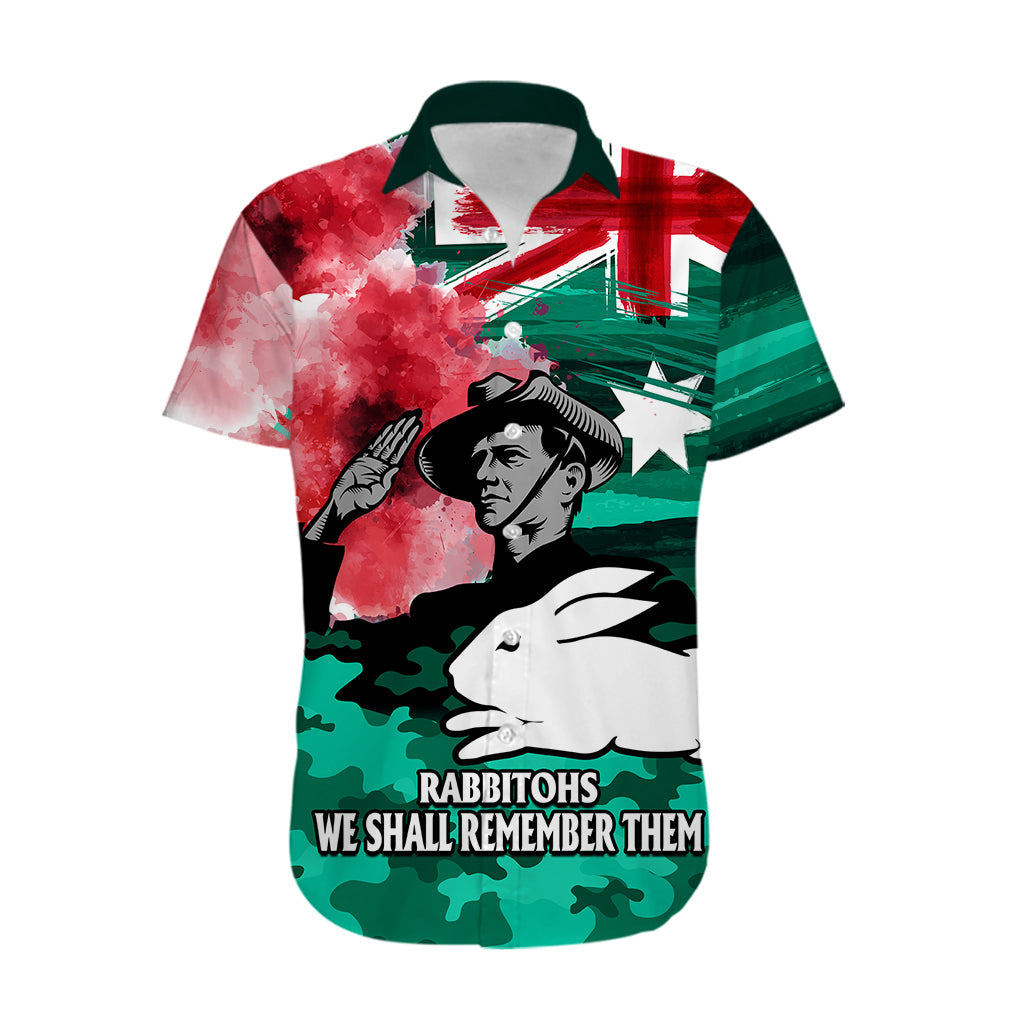 (Custom Personalised) ANZAC Rabbitohs Rugby Hawaiian Shirt We Shall Remember - Vibe Hoodie Shop