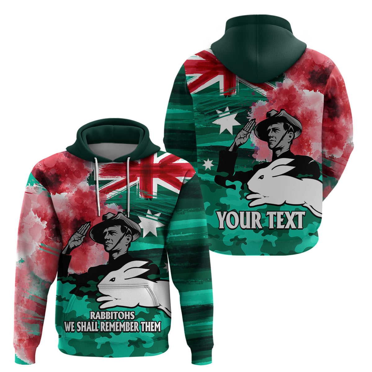 (Custom Personalised) ANZAC Rabbitohs Rugby Hoodie We Shall Remember LT9 - Vibe Hoodie Shop