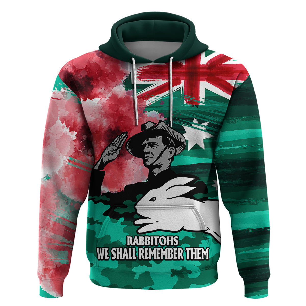 (Custom Personalised) ANZAC Rabbitohs Rugby Hoodie We Shall Remember LT9 - Vibe Hoodie Shop