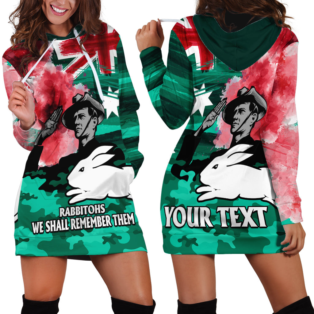 (Custom Personalised) ANZAC Rabbitohs Rugby Hoodie Dress We Shall Remember - Vibe Hoodie Shop