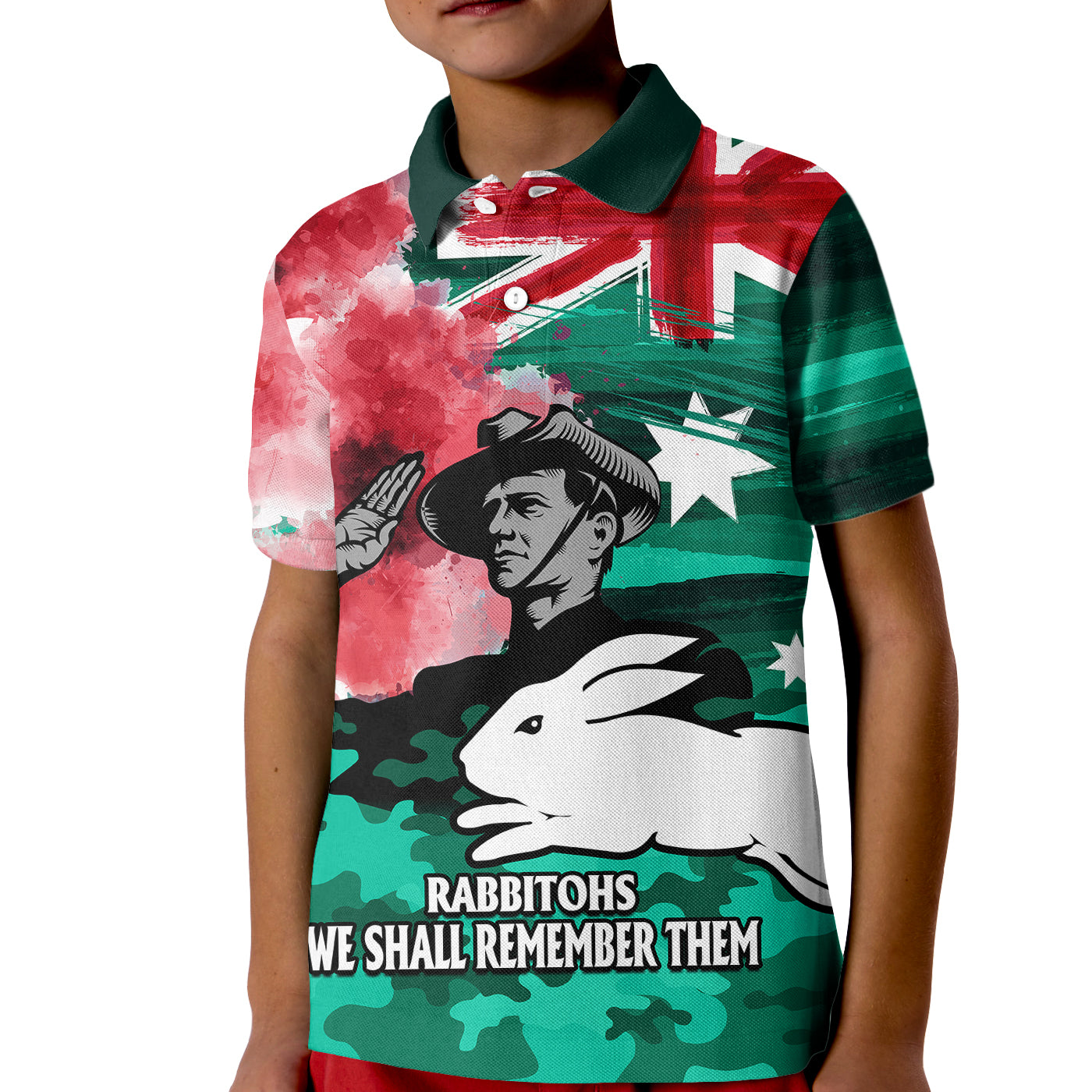 (Custom Personalised) ANZAC Rabbitohs Rugby Kid Polo Shirt We Shall Remember - Vibe Hoodie Shop