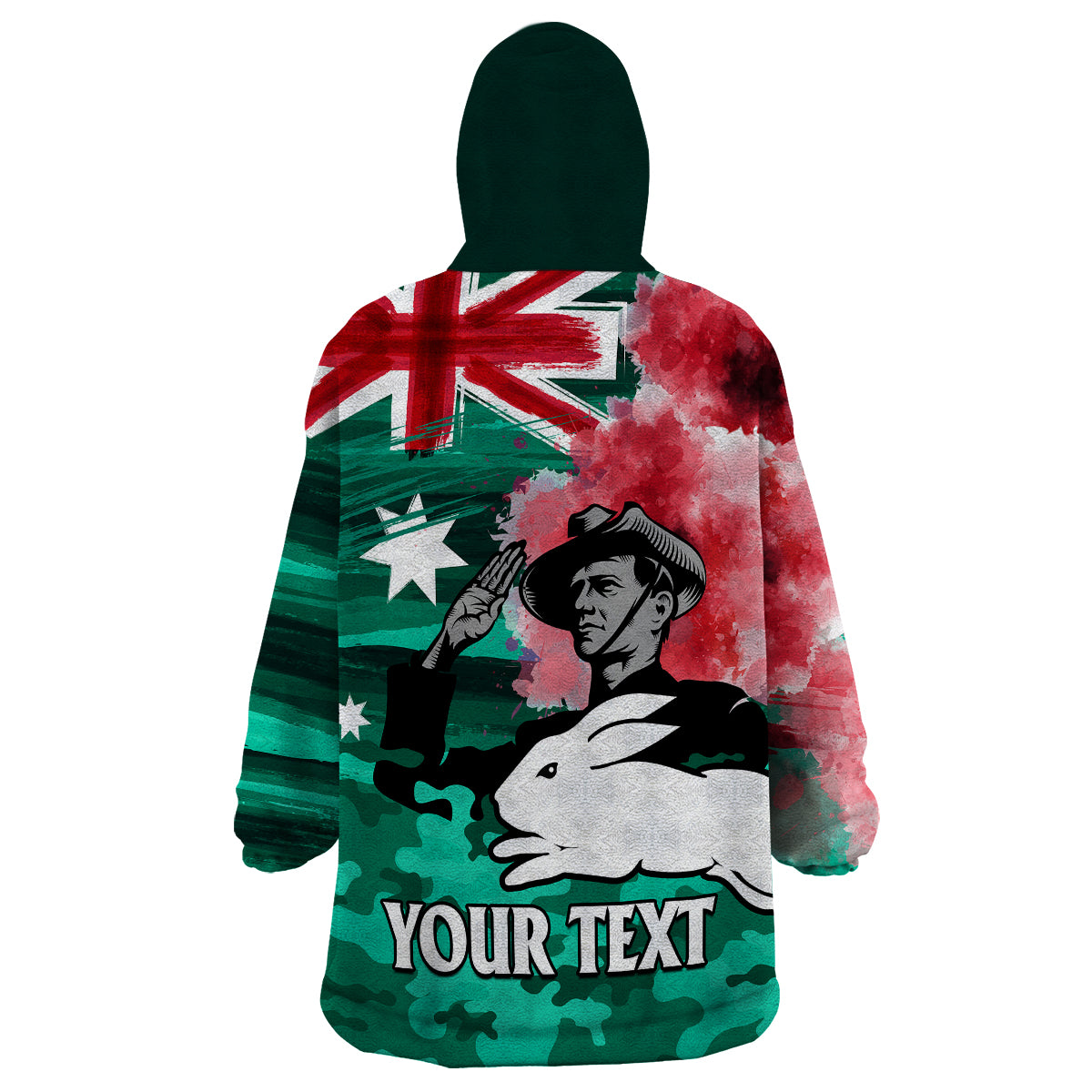 (Custom Personalised) ANZAC Rabbitohs Rugby Wearable Blanket Hoodie We Shall Remember - Vibe Hoodie Shop