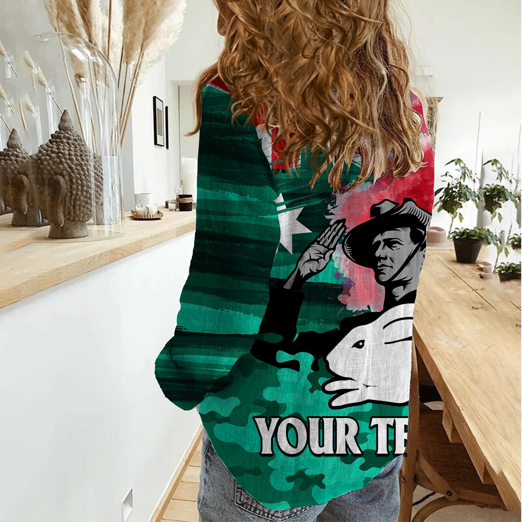 (Custom Personalised) ANZAC Rabbitohs Rugby Women Casual Shirt We Shall Remember - Vibe Hoodie Shop