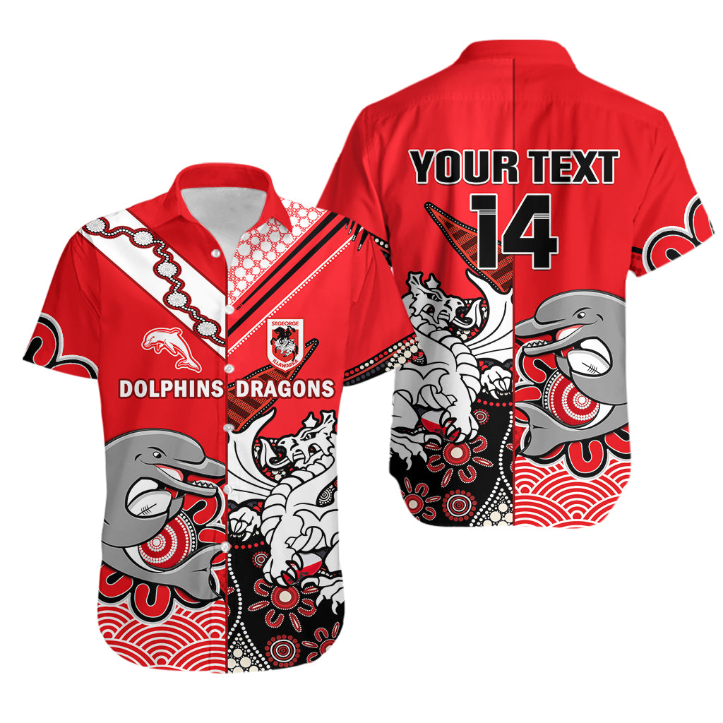(Custom Text And Number) Dolphins And Dragons Rugby Hawaiian Shirt Together Indigenous - Vibe Hoodie Shop